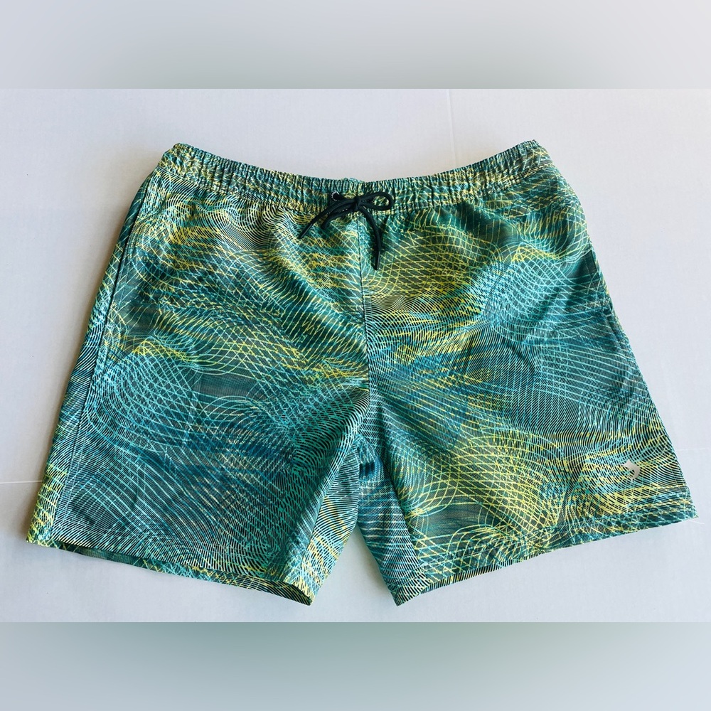 Mens New Classy Eccentric Stylish Reel Legends Teal Yellow Swim Trunks Shorts